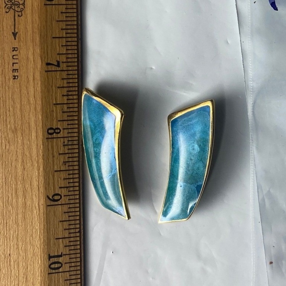 Unique Teal‎ Blue Enamel Gold Tone Dangle Earrings Women's Fashion Jewelry
